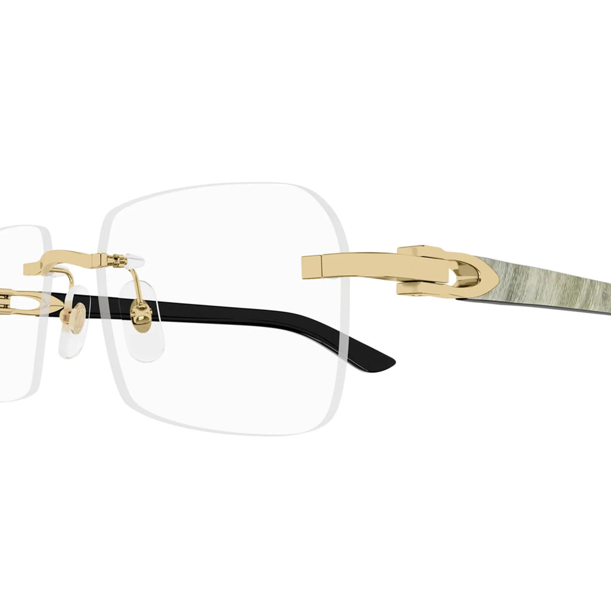 Detailed View of Cartier Eyewear CT0453O-002 Transparent White Gold Rimless Sunglasses